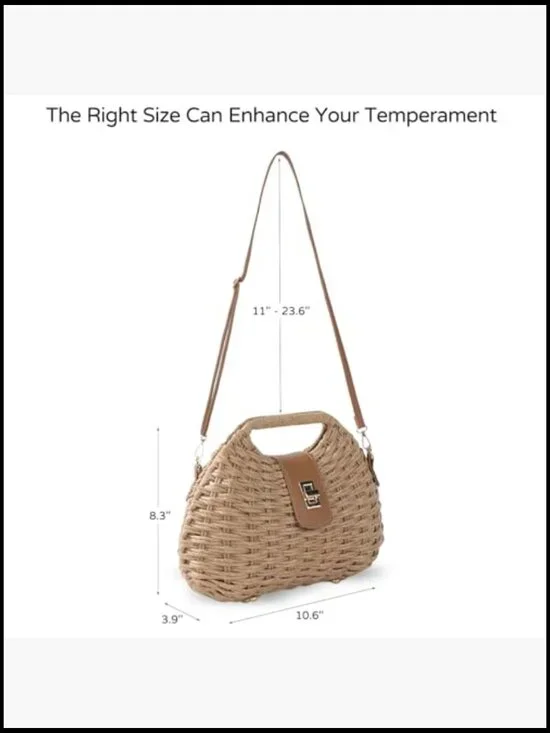 Boho Straw Clutch Crossbody Bag Adjustable Strap Summer Beach Purse Elegant - Picture 6 of 7